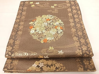 平和屋着物◎六通柄袋帯　唐織　花丸文　金糸　正絹　逸品　AABD5775yx