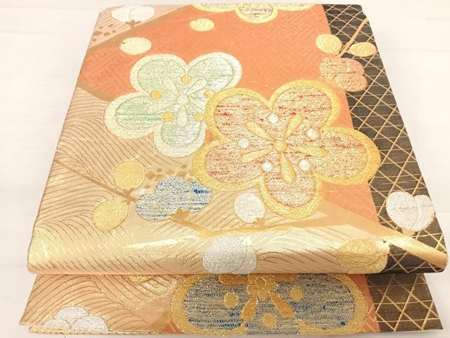 平和屋着物◎佐賀錦 両面六通柄袋帯 舞花文 金銀糸 正絹 逸品 AABD5786yx