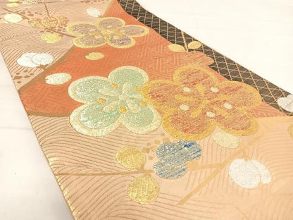 平和屋着物◎佐賀錦 両面六通柄袋帯 舞花文 金銀糸 正絹 逸品 AABD5786yx