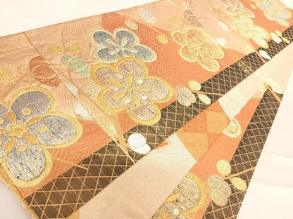 平和屋着物◎佐賀錦 両面六通柄袋帯 舞花文 金銀糸 正絹 逸品 AABD5786yx