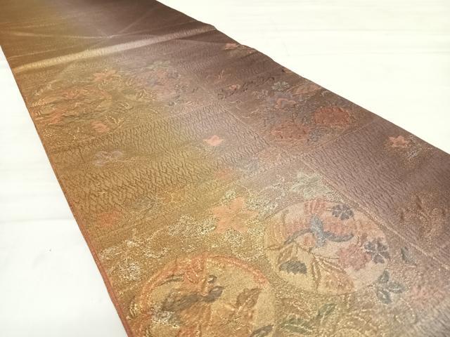 平和屋着物◎全通柄袋帯　正倉院纐纈　花鳥丸文　金銀糸　正絹　逸品　AABD5787yx
