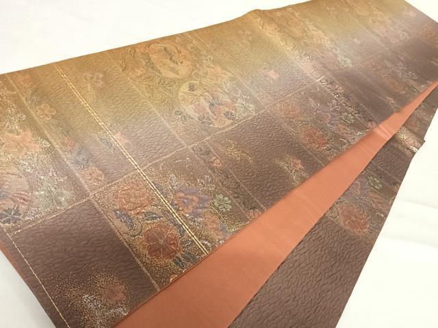 平和屋着物◎全通柄袋帯　正倉院纐纈　花鳥丸文　金銀糸　正絹　逸品　AABD5787yx