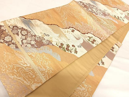 平和屋着物◎六通柄袋帯　唐織　道長飛鶴花文　金銀糸　正絹　逸品　AABD5790yx