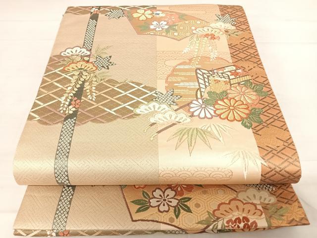平和屋着物◎六通柄袋帯　唐織　雪輪花文　金糸　正絹　逸品　AABD5795yx