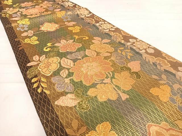 平和屋着物◎六通柄袋帯　草花文　金糸　正絹　逸品　AABD5799yx
