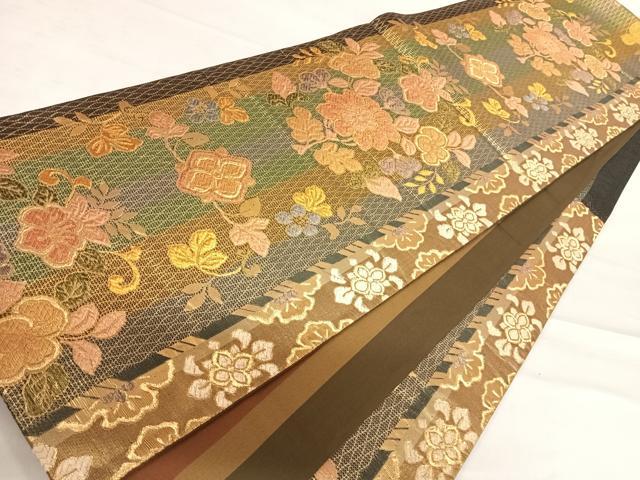 平和屋着物◎六通柄袋帯　草花文　金糸　正絹　逸品　AABD5799yx