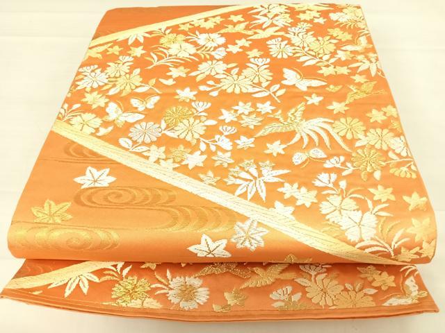 平和屋着物◎六通柄袋帯　唐織　花鳥文　金銀糸　正絹　逸品　AABD5800yx