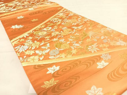 平和屋着物◎六通柄袋帯　唐織　花鳥文　金銀糸　正絹　逸品　AABD5800yx