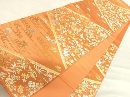 平和屋着物◎六通柄袋帯　唐織　花鳥文　金銀糸　正絹　逸品　AABD5800yx