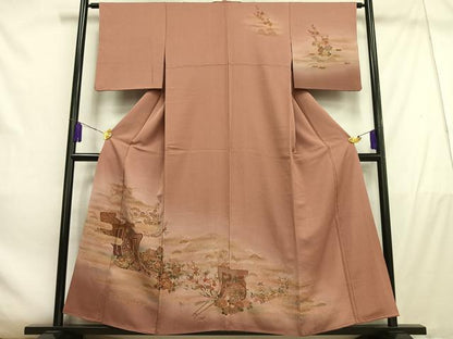 平和屋着物■訪問着　御所車花文　暈し染め　金彩　金糸　正絹　逸品　AABD5858oa