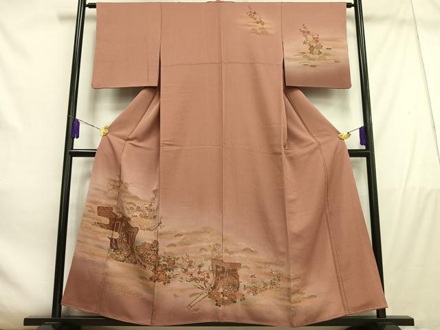 平和屋着物■訪問着　御所車花文　暈し染め　金彩　金糸　正絹　逸品　AABD5858oa
