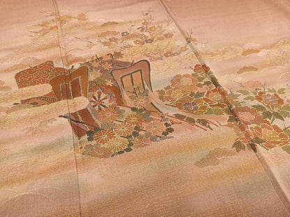 平和屋着物■訪問着　御所車花文　暈し染め　金彩　金糸　正絹　逸品　AABD5858oa