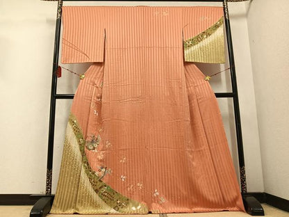 平和屋着物●訪問着 草花文 金彩 正絹 逸品 AABD5984ph