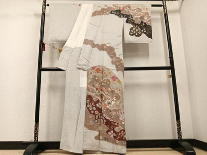 平和屋着物●京友禅の第一人者　松井青々　訪問着　駒刺繍　扇面花文　金彩　正絹　逸品　AABD5985ph