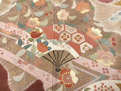 平和屋着物●京友禅の第一人者　松井青々　訪問着　駒刺繍　扇面花文　金彩　正絹　逸品　AABD5985ph