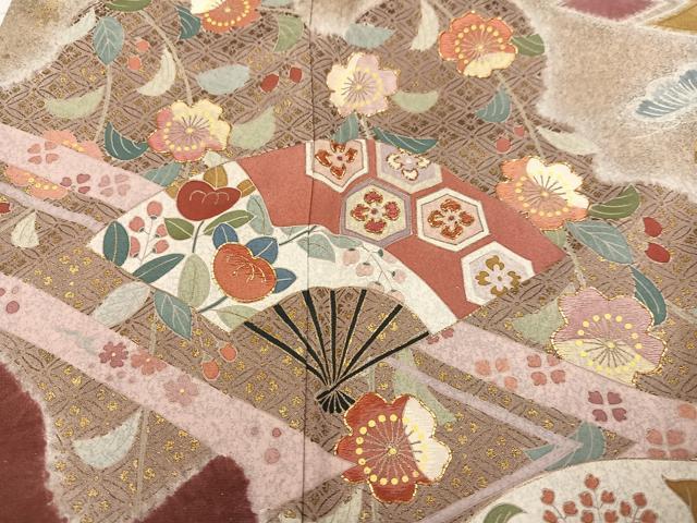 平和屋着物●京友禅の第一人者　松井青々　訪問着　駒刺繍　扇面花文　金彩　正絹　逸品　AABD5985ph