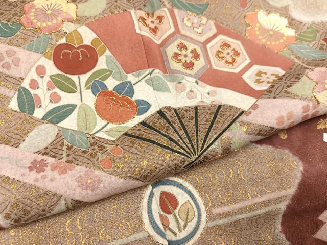 平和屋着物●京友禅の第一人者　松井青々　訪問着　駒刺繍　扇面花文　金彩　正絹　逸品　AABD5985ph