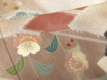 平和屋着物●京友禅の第一人者　松井青々　訪問着　駒刺繍　扇面花文　金彩　正絹　逸品　AABD5985ph