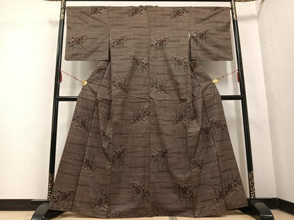 平和屋着物●本場大島紬 一元7マルキ 草花文 正絹 逸品 AABD5987ph