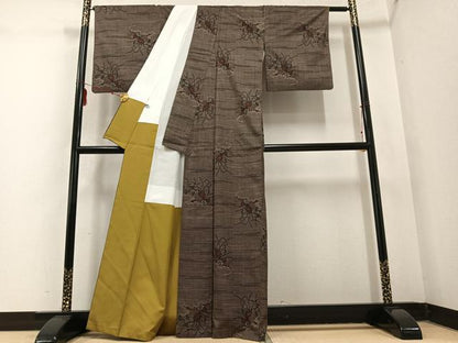 平和屋着物●本場大島紬 一元7マルキ 草花文 正絹 逸品 AABD5987ph
