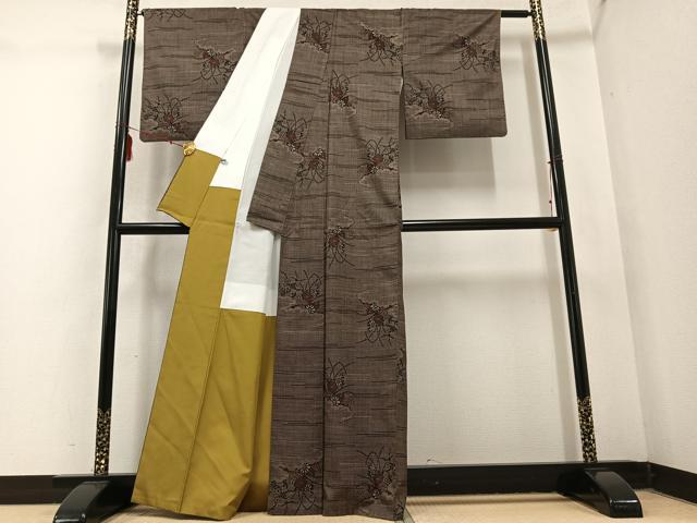 平和屋着物●本場大島紬 一元7マルキ 草花文 正絹 逸品 AABD5987ph
