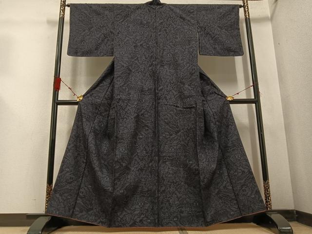 平和屋着物●結城紬 100亀甲 風景樹林文 正絹 逸品 AABD5996ph
