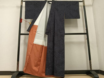平和屋着物●結城紬 100亀甲 風景樹林文 正絹 逸品 AABD5996ph