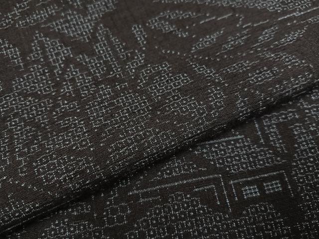 平和屋着物●結城紬 100亀甲 風景樹林文 正絹 逸品 AABD5996ph