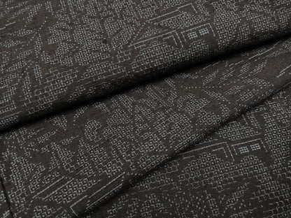 平和屋着物●結城紬 100亀甲 風景樹林文 正絹 逸品 AABD5996ph