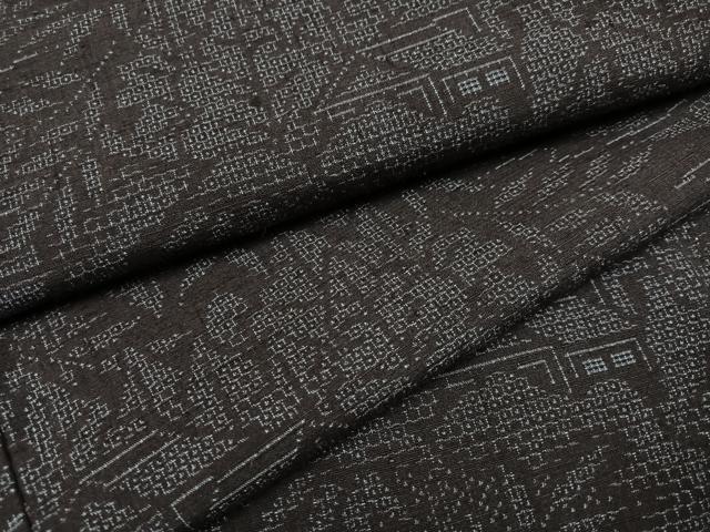 平和屋着物●結城紬 100亀甲 風景樹林文 正絹 逸品 AABD5996ph