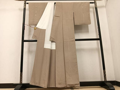 平和屋着物●上質な色無地 杢目地紋 空五倍子色 正絹 逸品 未使用 AABD6002ph