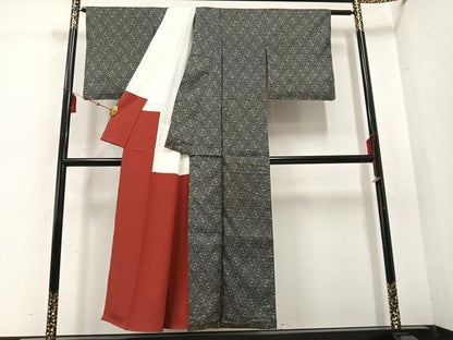 平和屋着物●本場大島紬　割込絣　幾何学文様正絹　逸品　AABD6008ph