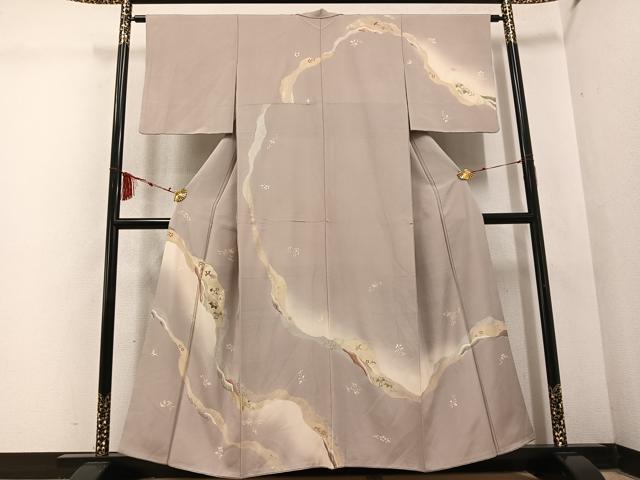 平和屋着物●訪問着 刺繍 飛鳥草花文 金彩 正絹 逸品 AABD6015ph