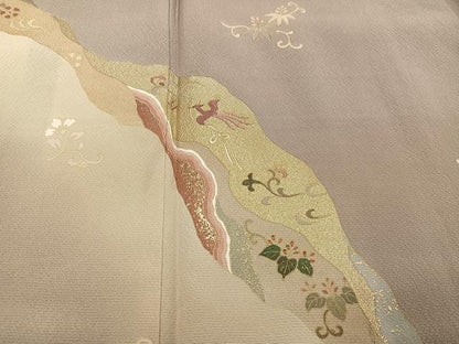 平和屋着物●訪問着 刺繍 飛鳥草花文 金彩 正絹 逸品 AABD6015ph