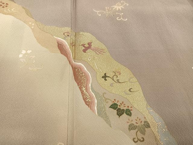 平和屋着物●訪問着 刺繍 飛鳥草花文 金彩 正絹 逸品 AABD6015ph