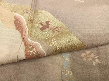 平和屋着物●訪問着 刺繍 飛鳥草花文 金彩 正絹 逸品 AABD6015ph