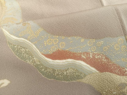 平和屋着物●訪問着 刺繍 飛鳥草花文 金彩 正絹 逸品 AABD6015ph