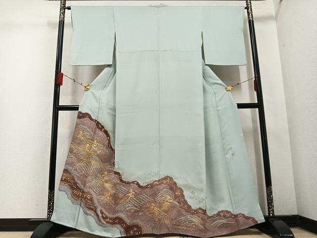 平和屋着物●京友禅の第一人者 松井青々 色留袖 駒刺繍 浜松文 金彩 正絹 逸品 AABD6025ph