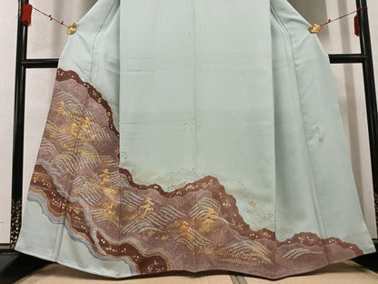 平和屋着物●京友禅の第一人者 松井青々 色留袖 駒刺繍 浜松文 金彩 正絹 逸品 AABD6025ph