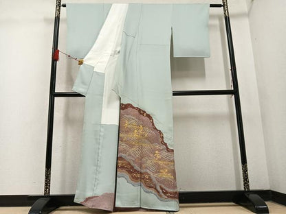 平和屋着物●京友禅の第一人者 松井青々 色留袖 駒刺繍 浜松文 金彩 正絹 逸品 AABD6025ph
