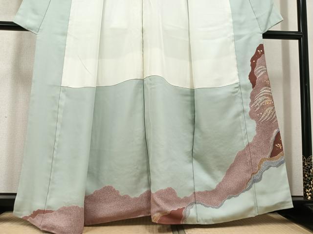 平和屋着物●京友禅の第一人者 松井青々 色留袖 駒刺繍 浜松文 金彩 正絹 逸品 AABD6025ph