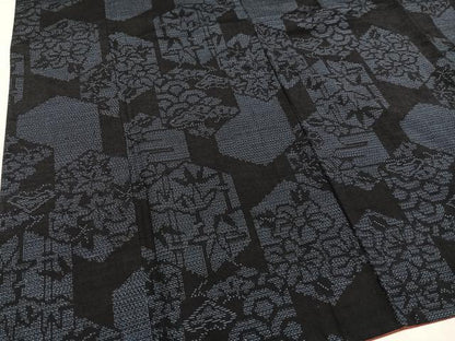 平和屋着物●結城紬　100亀甲　亀甲草花文　正絹　逸品　AABD6027ph