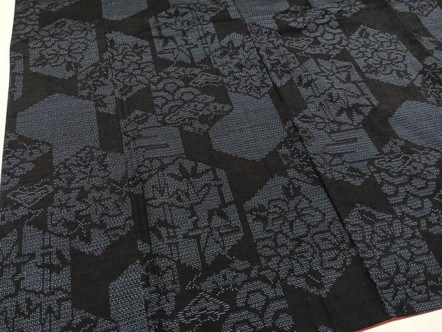 平和屋着物●結城紬　100亀甲　亀甲草花文　正絹　逸品　AABD6027ph