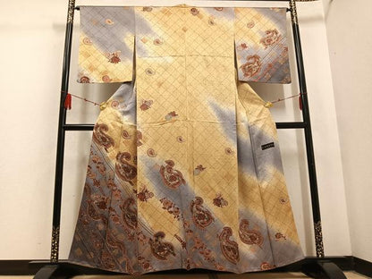 平和屋着物●訪問着 LANVIN ランバン 更紗花文 暈し染め 金彩 正絹 逸品 AABD6037ph