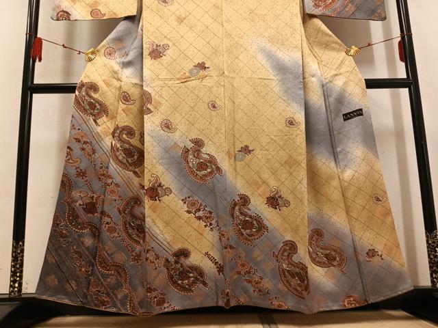 平和屋着物●訪問着 LANVIN ランバン 更紗花文 暈し染め 金彩 正絹 逸品 AABD6037ph