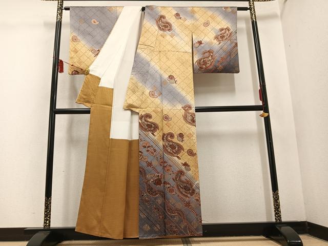 平和屋着物●訪問着 LANVIN ランバン 更紗花文 暈し染め 金彩 正絹 逸品 AABD6037ph
