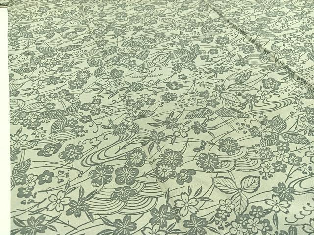 平和屋着物▽上質な小紋 単衣 紬地 型染め 草花文 正絹 逸品 AABD6044jh