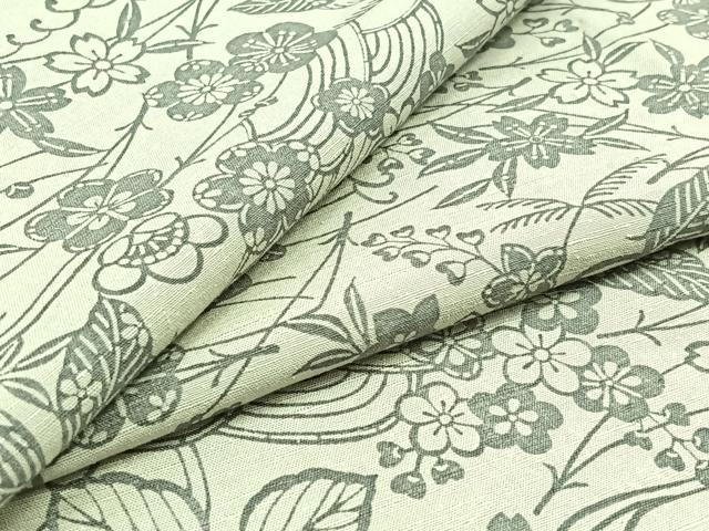 平和屋着物▽上質な小紋 単衣 紬地 型染め 草花文 正絹 逸品 AABD6044jh