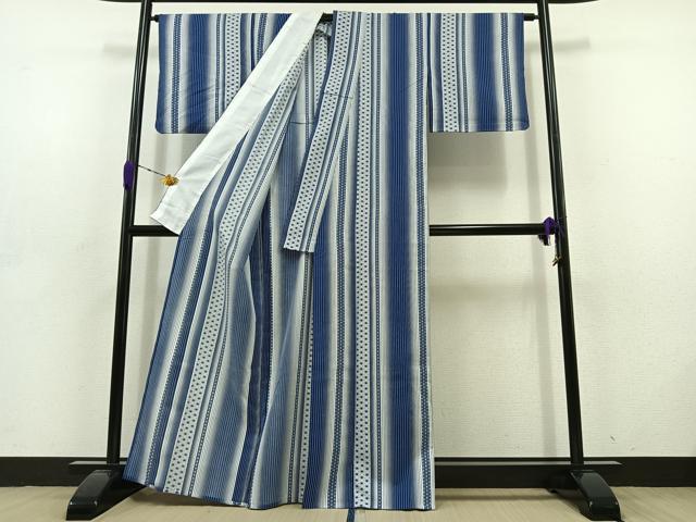 平和屋着物▽小紋 単衣 麻の葉間道 洗える着物 AABD6047jh