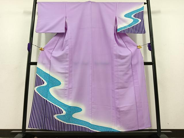 平和屋着物▽訪問着 単衣 流水文 暈し染め 洗える着物 AABD6048jh